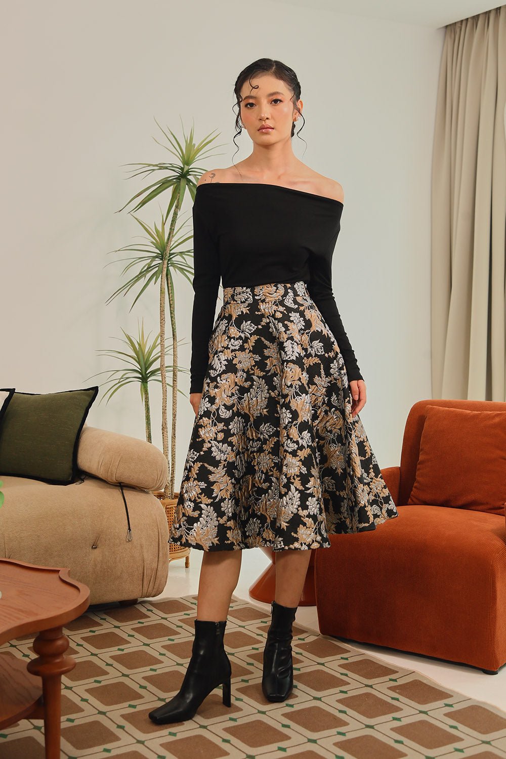 Selene Drape Neck Long Sleeve Top in Black - Image 9