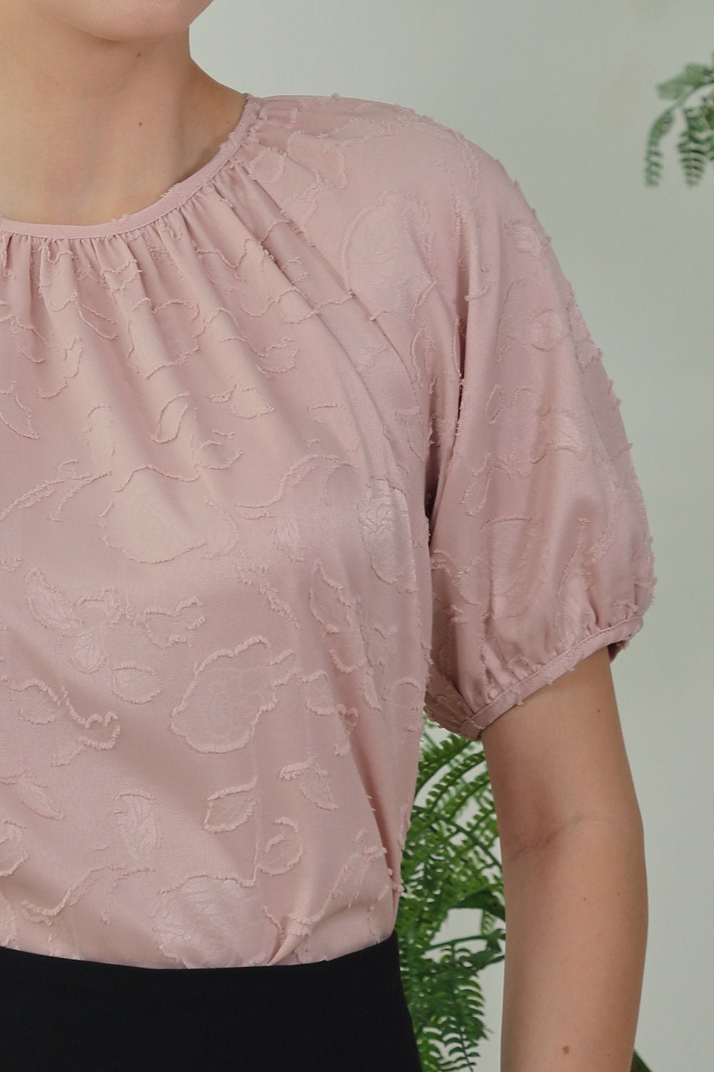 Melina Jacquard Puff Sleeve Top in Blush Bloom - Image 2