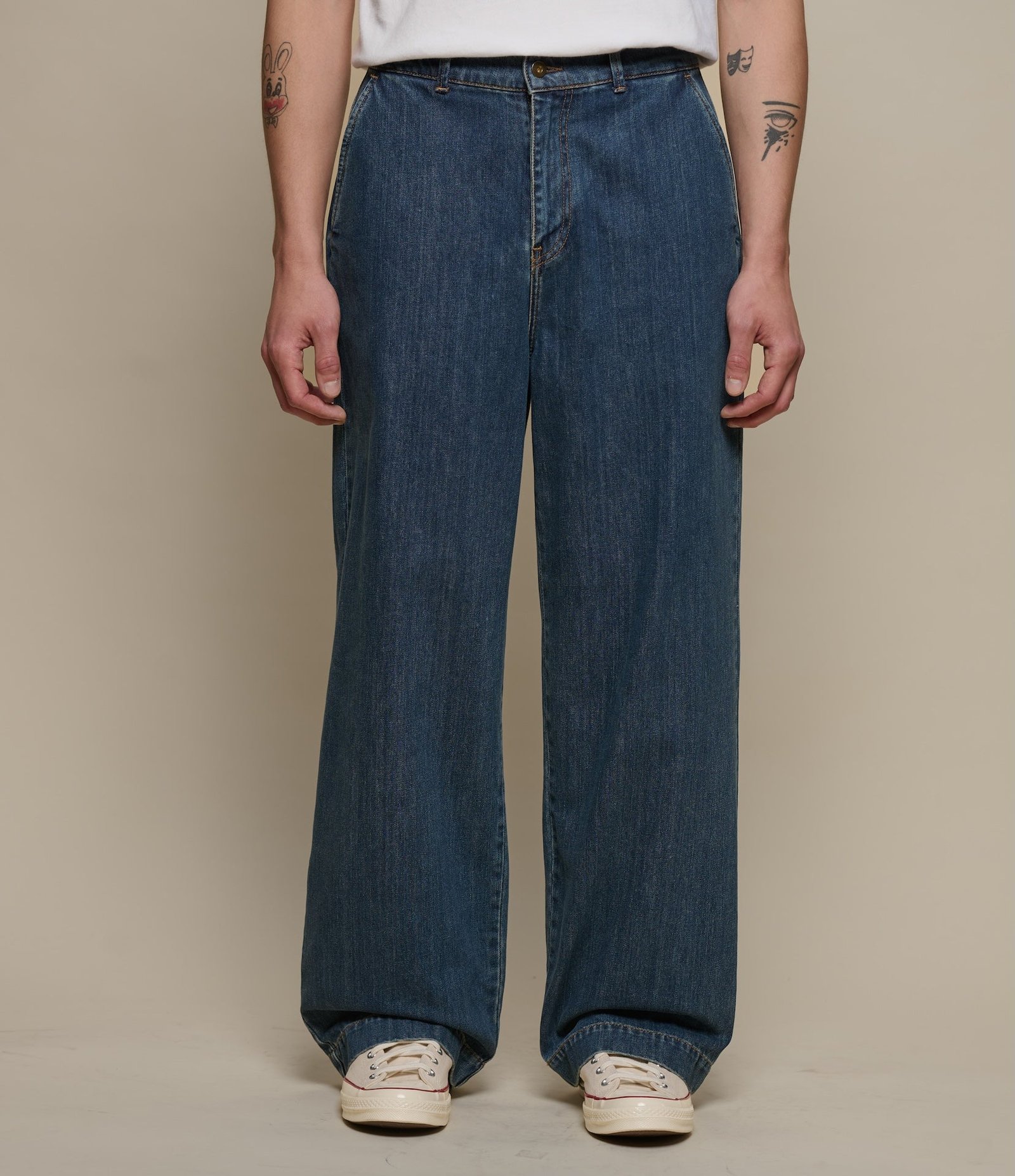 1940s Cotton Denim High Rise Wide Leg Chino