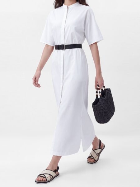 Egret Belted Button-Front Dress